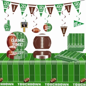 Football Party Supplies Set Includes flags, 7''Plates, 9''Plates, Napkins, Tablecloths, Hanging Swirls for Boys Sports Theme Decorations, Football Gameday Tailgate Party Decorations