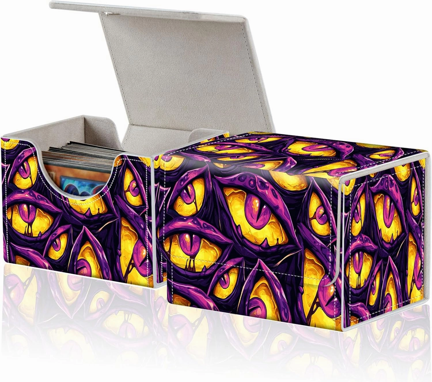 for MTG Commander Deck Box,Card Deck Box for Trading Yugioh MTG,Fits 100 Double Sleeved Cards,PU Leather Strong Magnet Case for Magic Commander TCG CCG,Funny Purple Eyes