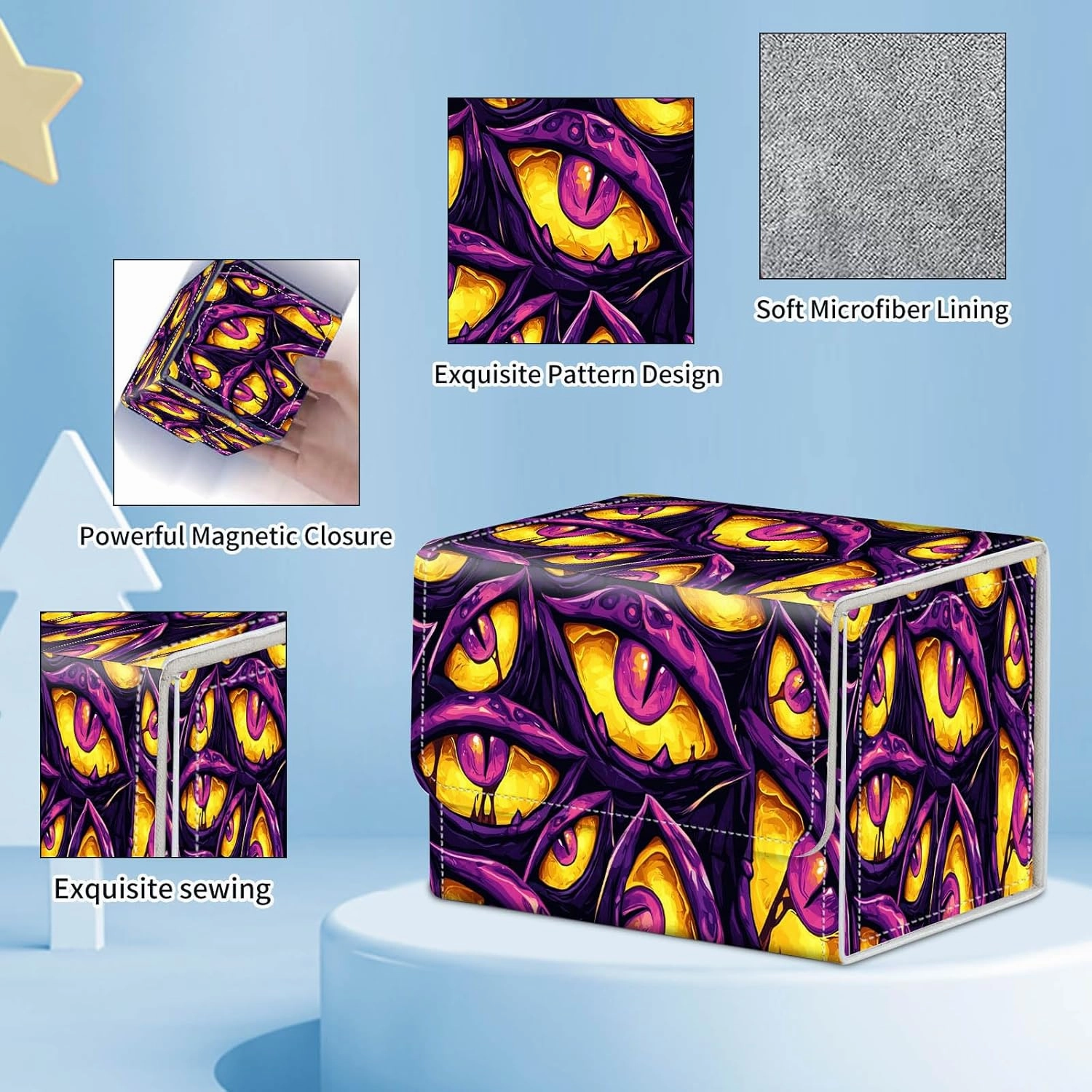 for MTG Commander Deck Box,Card Deck Box for Trading Yugioh MTG,Fits 100 Double Sleeved Cards,PU Leather Strong Magnet Case for Magic Commander TCG CCG,Funny Purple Eyes