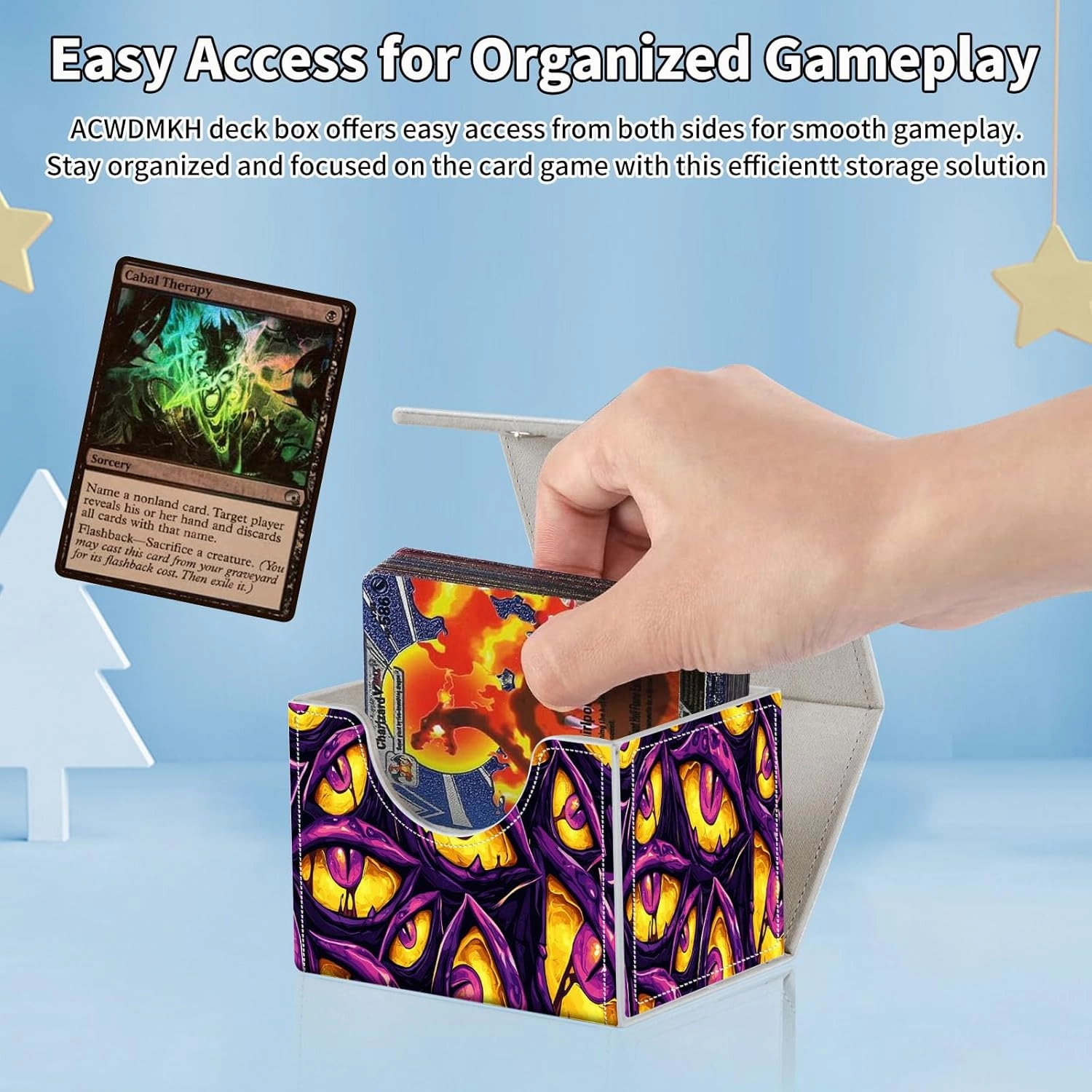 for MTG Commander Deck Box,Card Deck Box for Trading Yugioh MTG,Fits 100 Double Sleeved Cards,PU Leather Strong Magnet Case for Magic Commander TCG CCG,Funny Purple Eyes