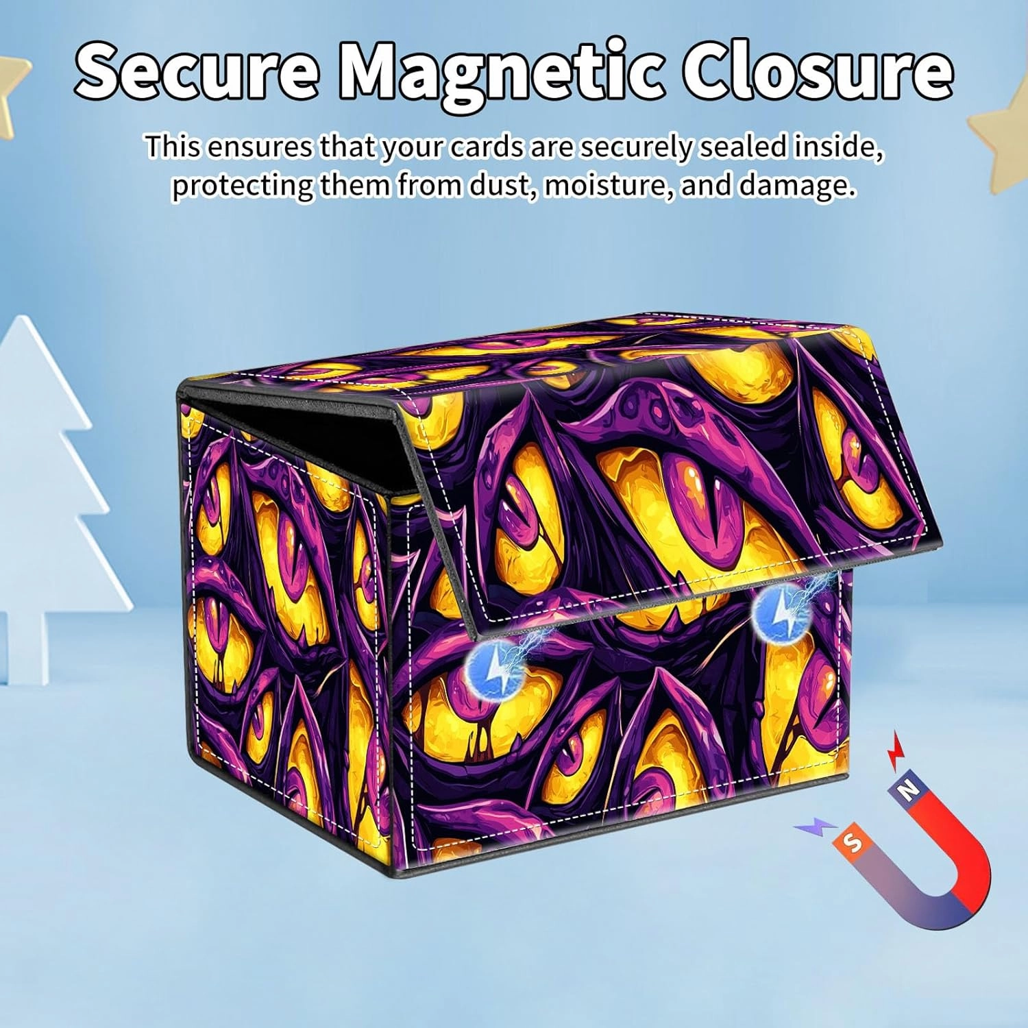 for MTG Commander Deck Box,Card Deck Box for Trading Yugioh MTG,Fits 100 Double Sleeved Cards,PU Leather Strong Magnet Case for Magic Commander TCG CCG,Funny Purple Eyes