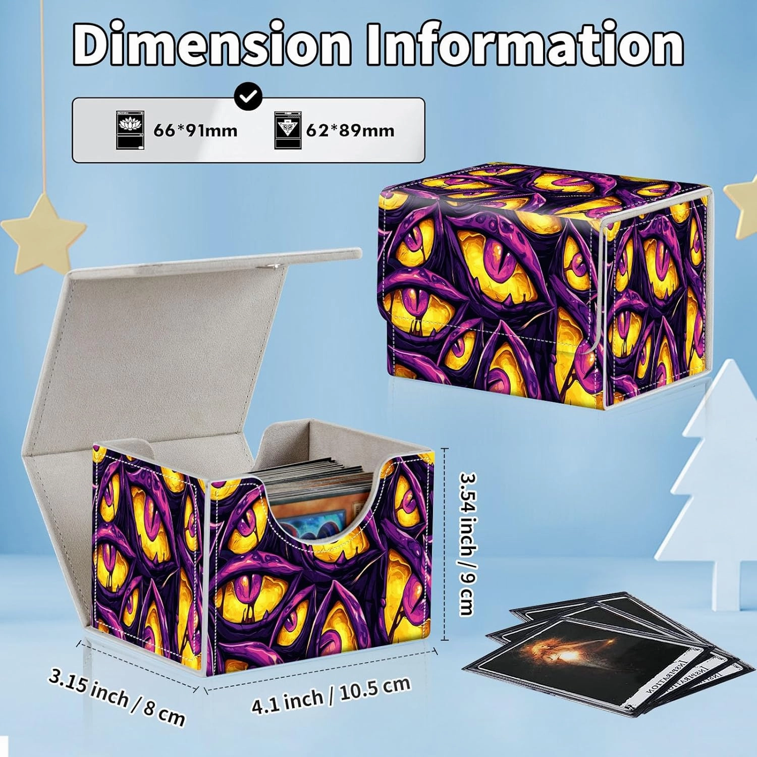 for MTG Commander Deck Box,Card Deck Box for Trading Yugioh MTG,Fits 100 Double Sleeved Cards,PU Leather Strong Magnet Case for Magic Commander TCG CCG,Funny Purple Eyes