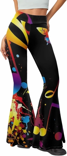 Forchrinse Music Piano Flared Pants for Women Wide Leg Pants Stretchy Yoga Leggings Bootcut Causal Pazallo Pants,XS-2XL