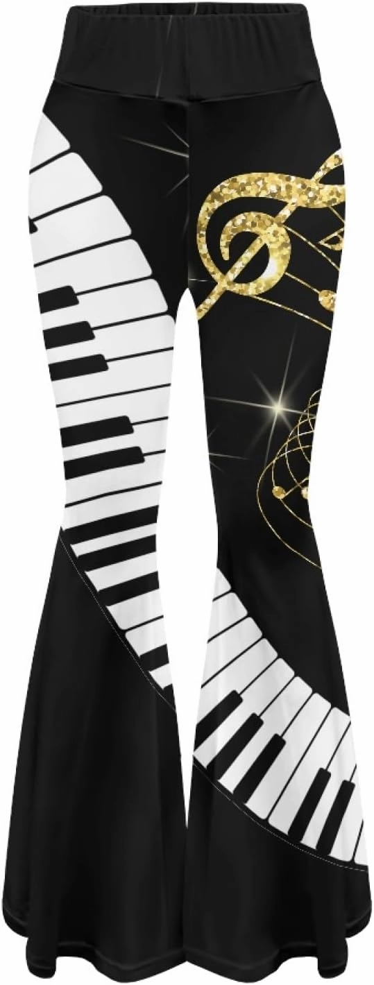 Forchrinse Music Piano Flared Pants for Women Wide Leg Pants Stretchy Yoga Leggings Bootcut Causal Pazallo Pants,XS-2XL