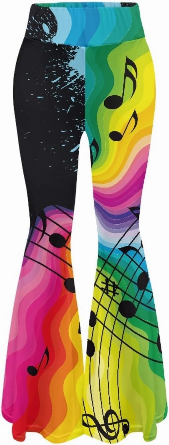Forchrinse Music Piano Flared Pants for Women Wide Leg Pants Stretchy Yoga Leggings Bootcut Causal Pazallo Pants,XS-2XL