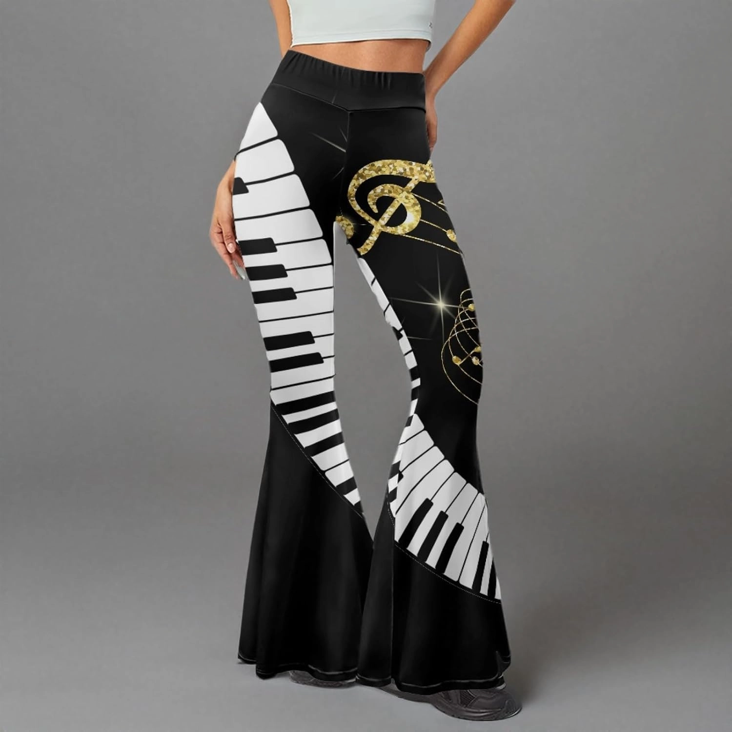 Forchrinse Music Piano Flared Pants for Women Wide Leg Pants Stretchy Yoga Leggings Bootcut Causal Pazallo Pants,XS-2XL