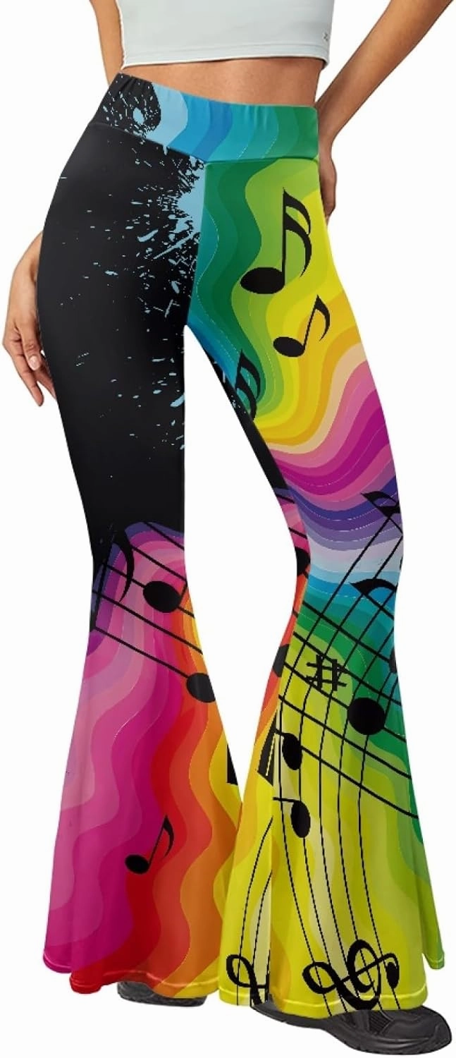 Forchrinse Music Piano Flared Pants for Women Wide Leg Pants Stretchy Yoga Leggings Bootcut Causal Pazallo Pants,XS-2XL