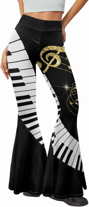 Forchrinse Music Piano Flared Pants for Women Wide Leg Pants Stretchy Yoga Leggings Bootcut Causal Pazallo Pants,XS-2XL