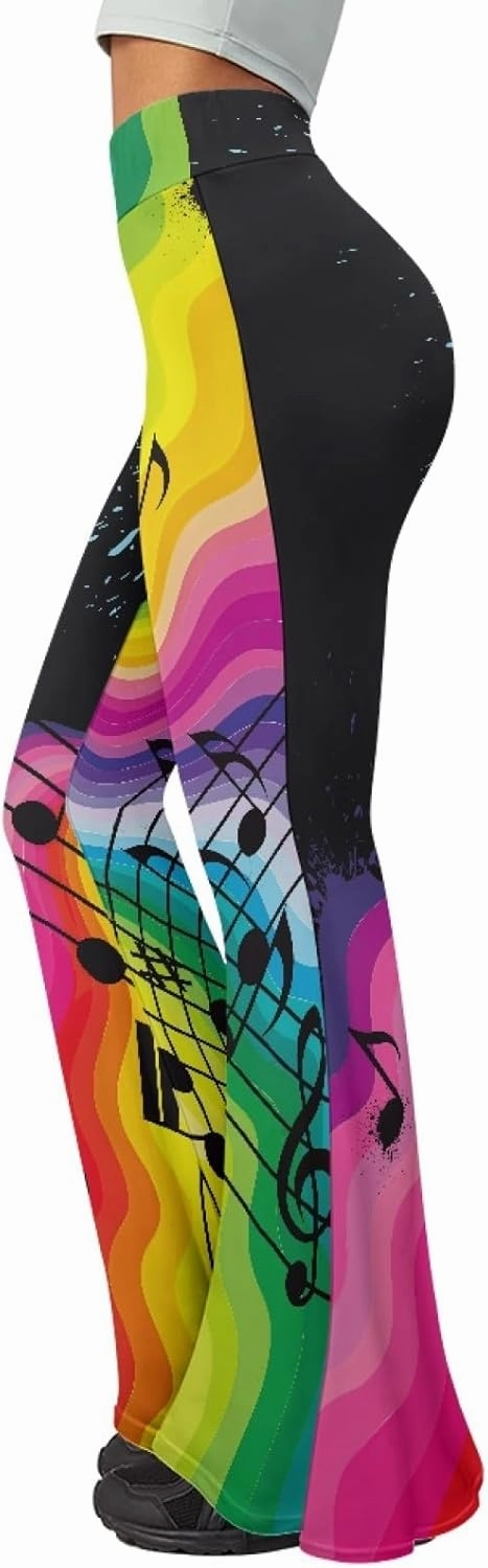 Forchrinse Music Piano Flared Pants for Women Wide Leg Pants Stretchy Yoga Leggings Bootcut Causal Pazallo Pants,XS-2XL