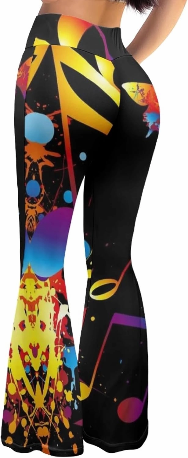 Forchrinse Music Piano Flared Pants for Women Wide Leg Pants Stretchy Yoga Leggings Bootcut Causal Pazallo Pants,XS-2XL