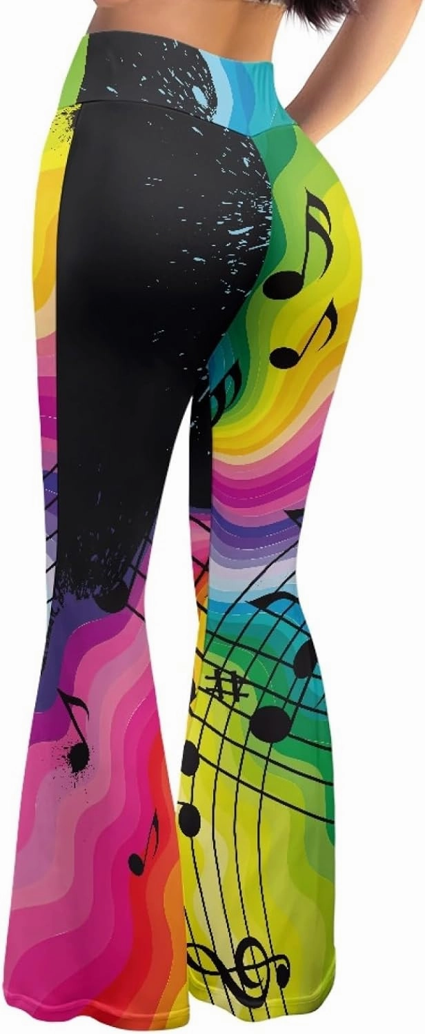 Forchrinse Music Piano Flared Pants for Women Wide Leg Pants Stretchy Yoga Leggings Bootcut Causal Pazallo Pants,XS-2XL