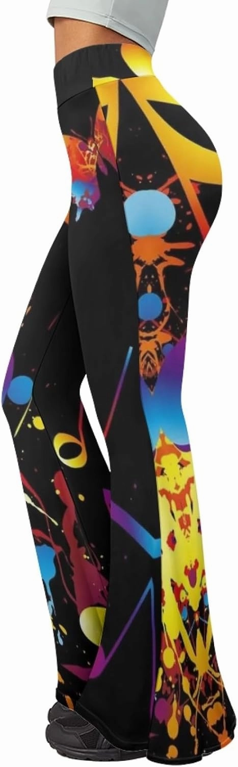 Forchrinse Music Piano Flared Pants for Women Wide Leg Pants Stretchy Yoga Leggings Bootcut Causal Pazallo Pants,XS-2XL