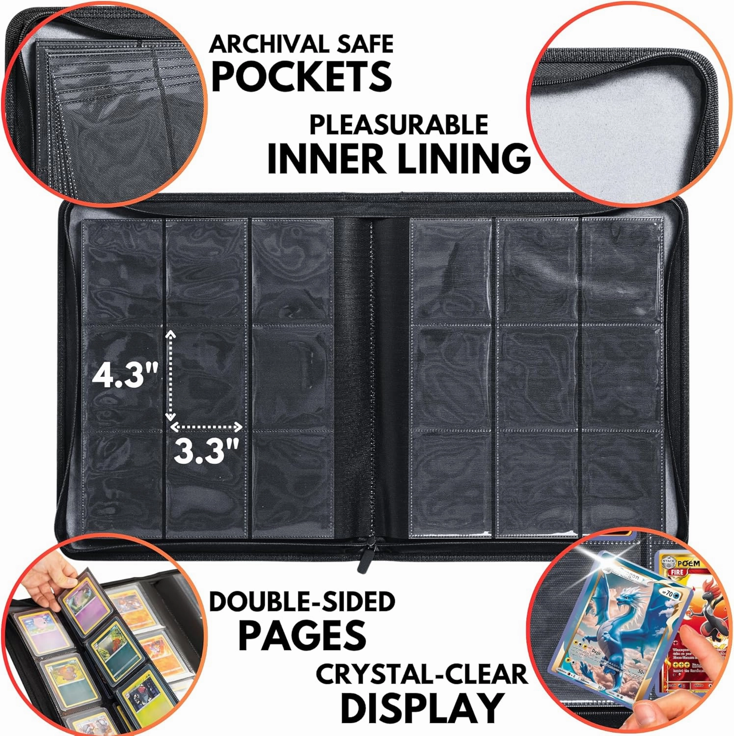 FORZAROCKET Toploader Binder, Holds 252 Cards in Toploaders, 8 INCLUDED, Waterproof PU Leather, Ringless Double-Sided Pages, Archival Safe Pockets, Pleasurable Inner Lining (9 pocket, Sky Blue)