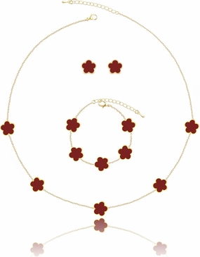 Four Leaf Clover Necklace Bracelet and Stud Earrings Set for Women Lucky Flower 14K Gold Jewelry