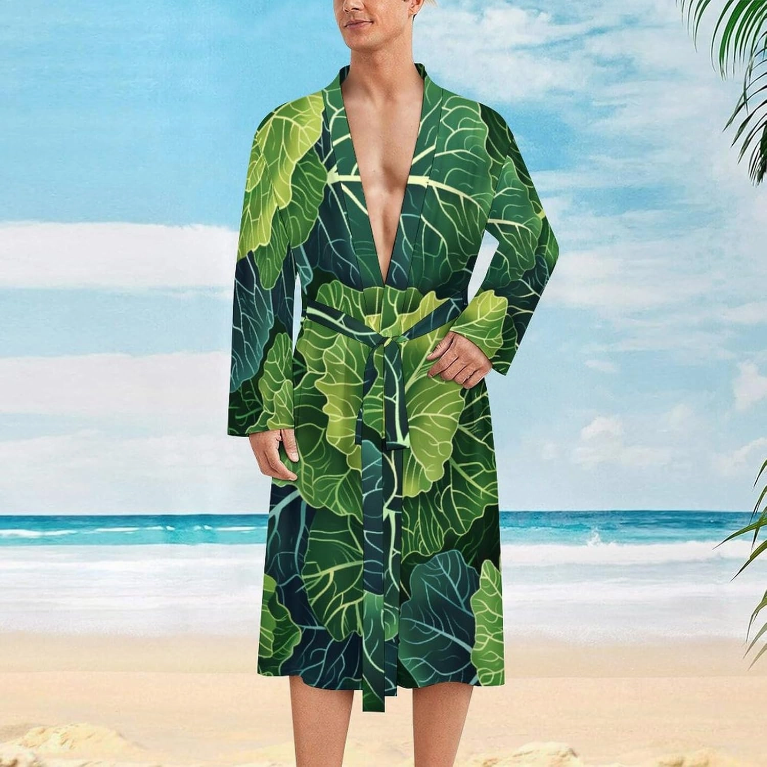 Fresh Green Cabbage Bathrobe Spa Robe Unisex Robes Sleepwear Loungewear Lightweight