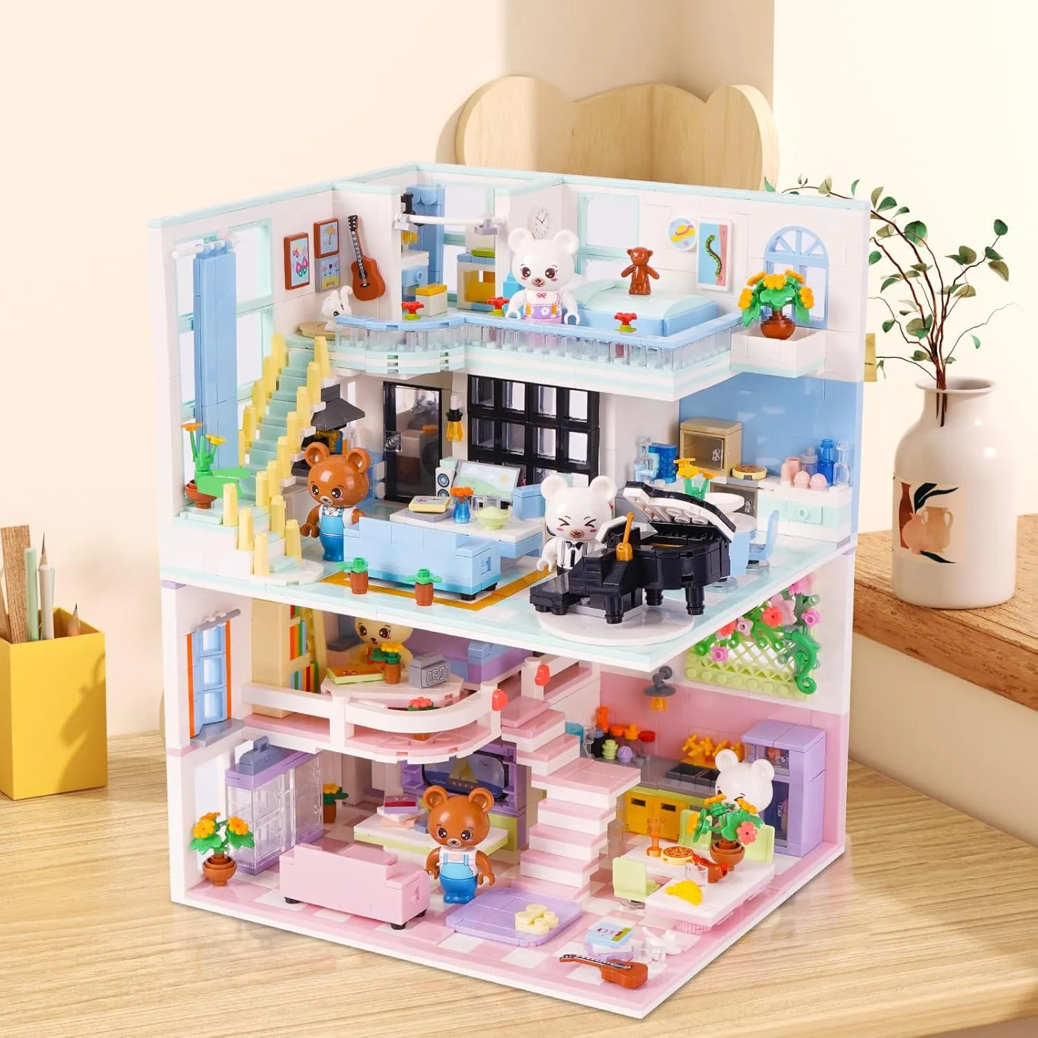 Friends House Building Block Set, Bear Room Small Brick Model, Creative Construction Mini Building Block Toy, Hobbies Christmas Birthday Gift for Teens Children Kids Boys Girls 8  1165 PCS