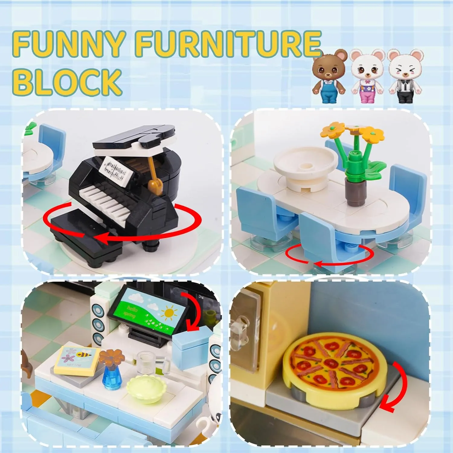 Friends House Building Block Set, Bear Room Small Brick Model, Creative Construction Mini Building Block Toy, Hobbies Christmas Birthday Gift for Teens Children Kids Boys Girls 8  1165 PCS