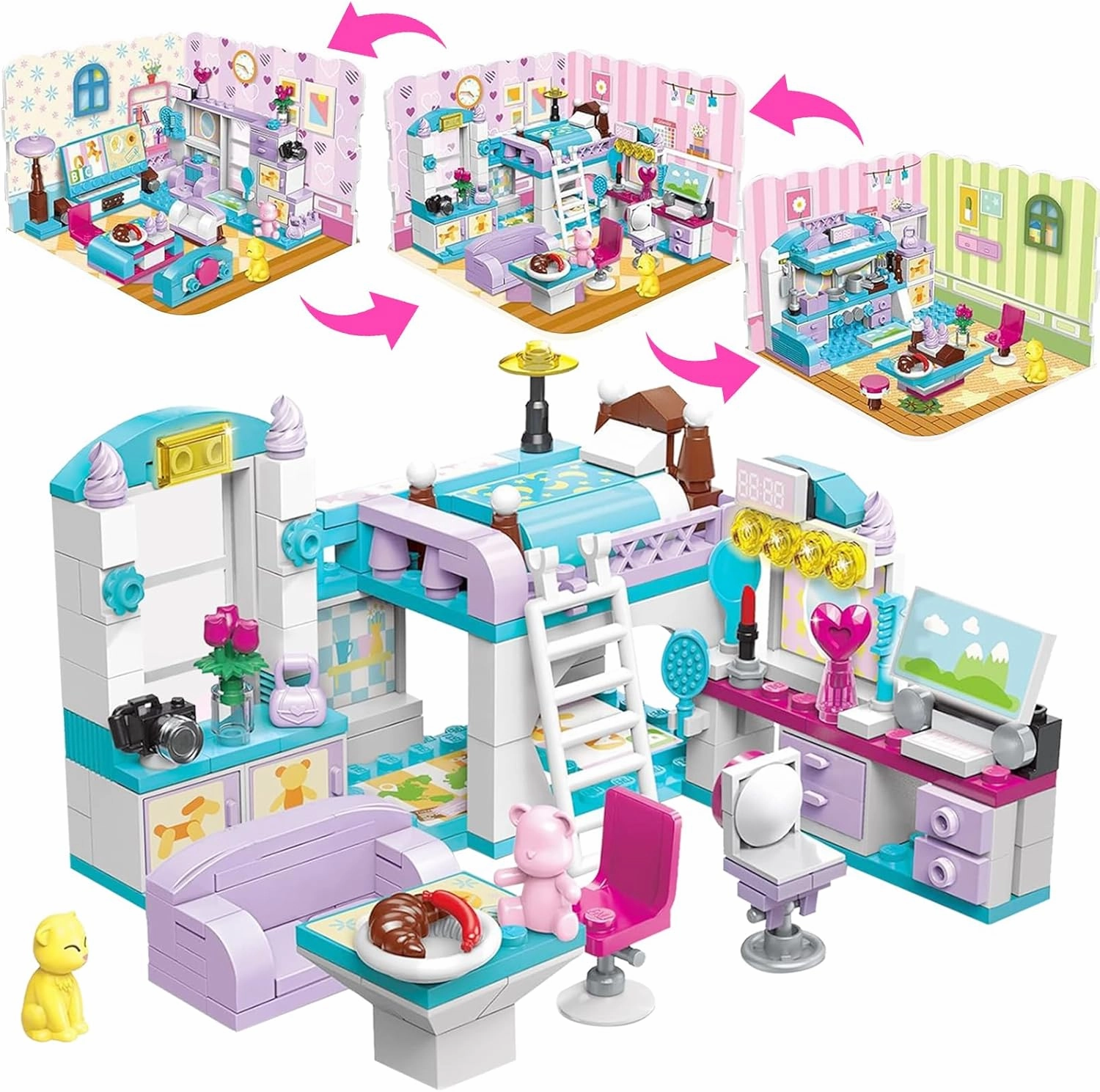 Friends 3-in-1 Dream House Building Blocks Set for Girls Ages 6-12, 194-Piece STEM Toy with 3 Design Styles, Creative Educational Gift Enhancing Fine Motor Skills & Creativity
