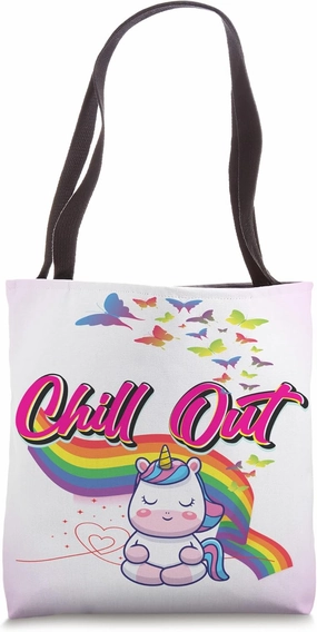 Fun Chill Out Cute Unicorn Meditate Meditation Graphic Gifts Tote Bag