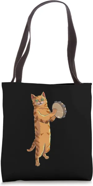 Funny Cat Playing Tambourine Gift | Cute Kitten Musician Fan Tote Bag