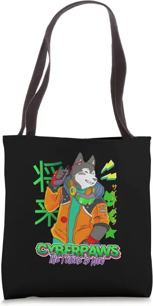 Funny cyberdog Retro futuristic kawaii paws Tote Bag