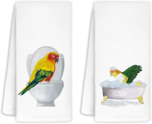 funny parrot bath hand towel for Bathroom Set of 2 - bird decor, bird decorations for The home, bird decorative hand towels for Bathroom, parrot lover gifts for women, 16x24 in, 338hslc-mj-two