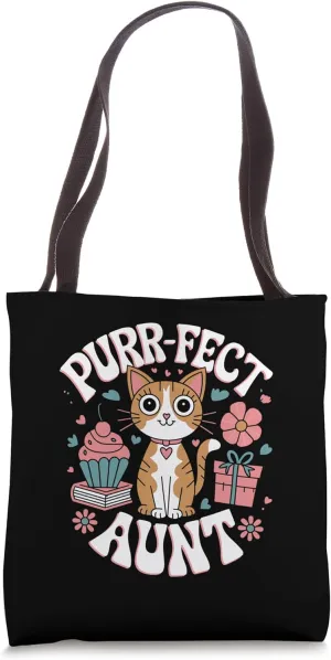 Funny Purr-fect Aunt Auntie Cute Cat Lover Pet Themed Tote Bag