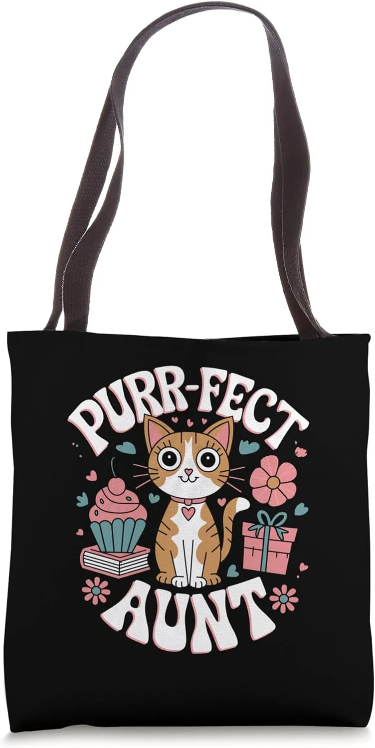 Funny Purr-fect Aunt Auntie Cute Cat Lover Pet Themed Tote Bag