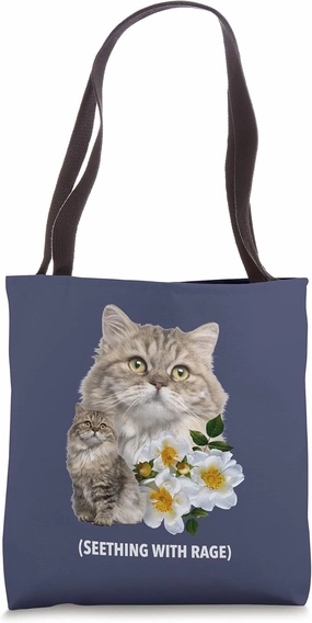 Funny Cat Seething with Rage Cute Sarcastic Kitty Feline Tee Tote Bag