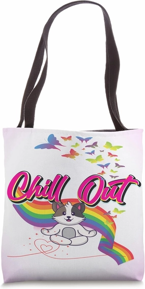 Funny Chill Out Cute Cat Meditate Meditation Graphic Gifts Tote Bag
