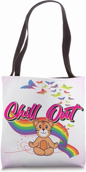 Funny Chill Out Cute Tiger Meditate Meditation Graphic Gifts Tote Bag