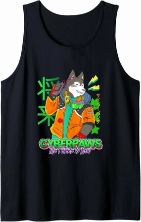 Funny cyberdog Retro futuristic kawaii paws Tank Top