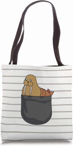 Funny Pet Walrus In Pocket Mom Dad Gift Tote Bag