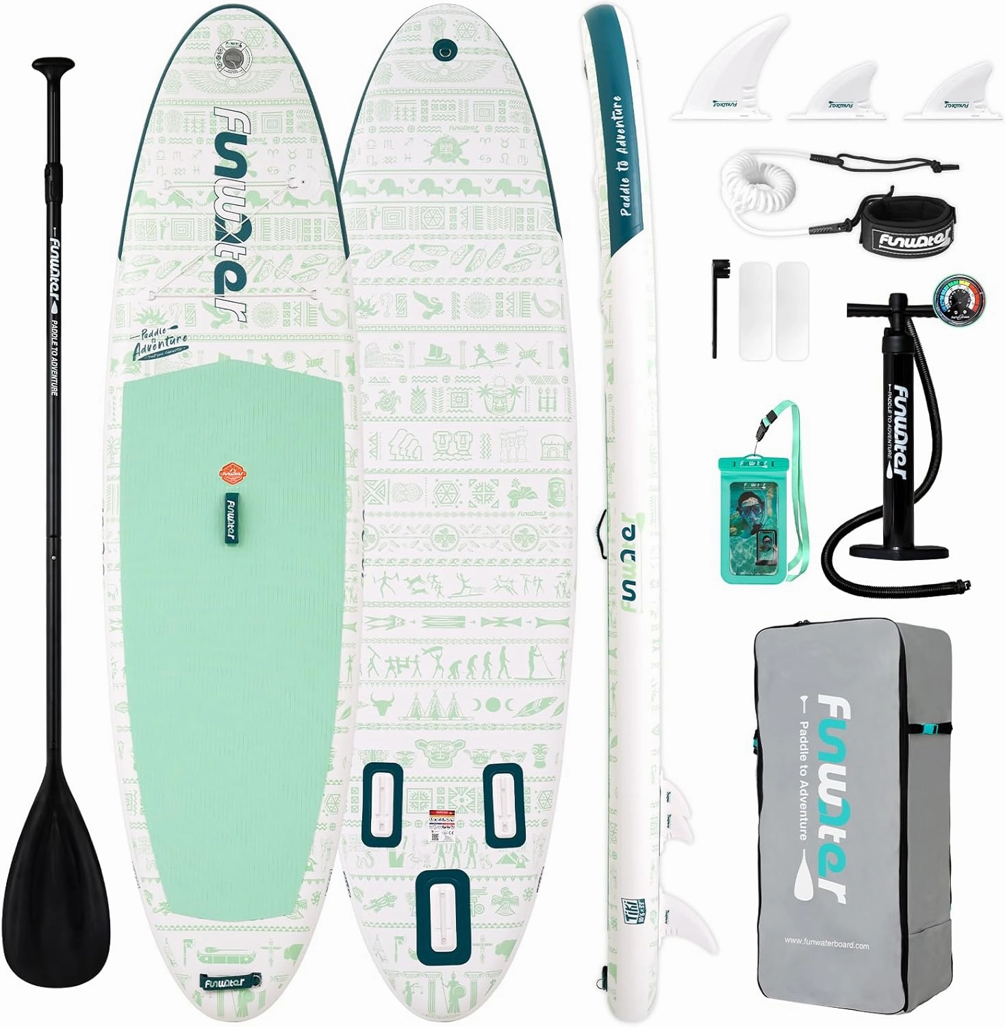 FunWater SUP Inflatable Stand Up Paddle Board 10'6×33"×6" Ultra-Light Inflatable Paddleboard with ISUP Accessories,Fins,Adjustable Paddle, Pump,Backpack, Leash