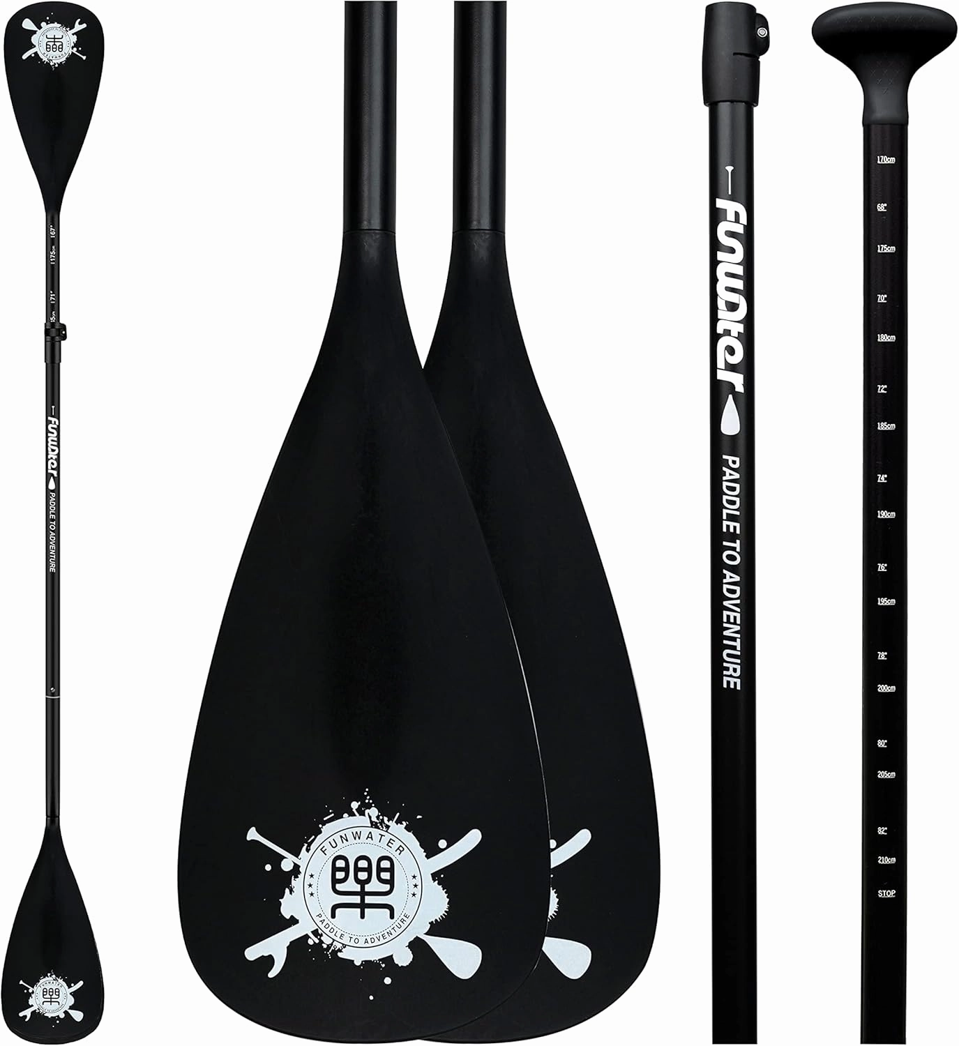 FunWater SUP Paddles - Adjustable Stand Up Paddle 3 Piece Floating Alloy Portable Paddle Board Paddles - Lightweight & Floating oars - Durable and Packable - Efficient Padding