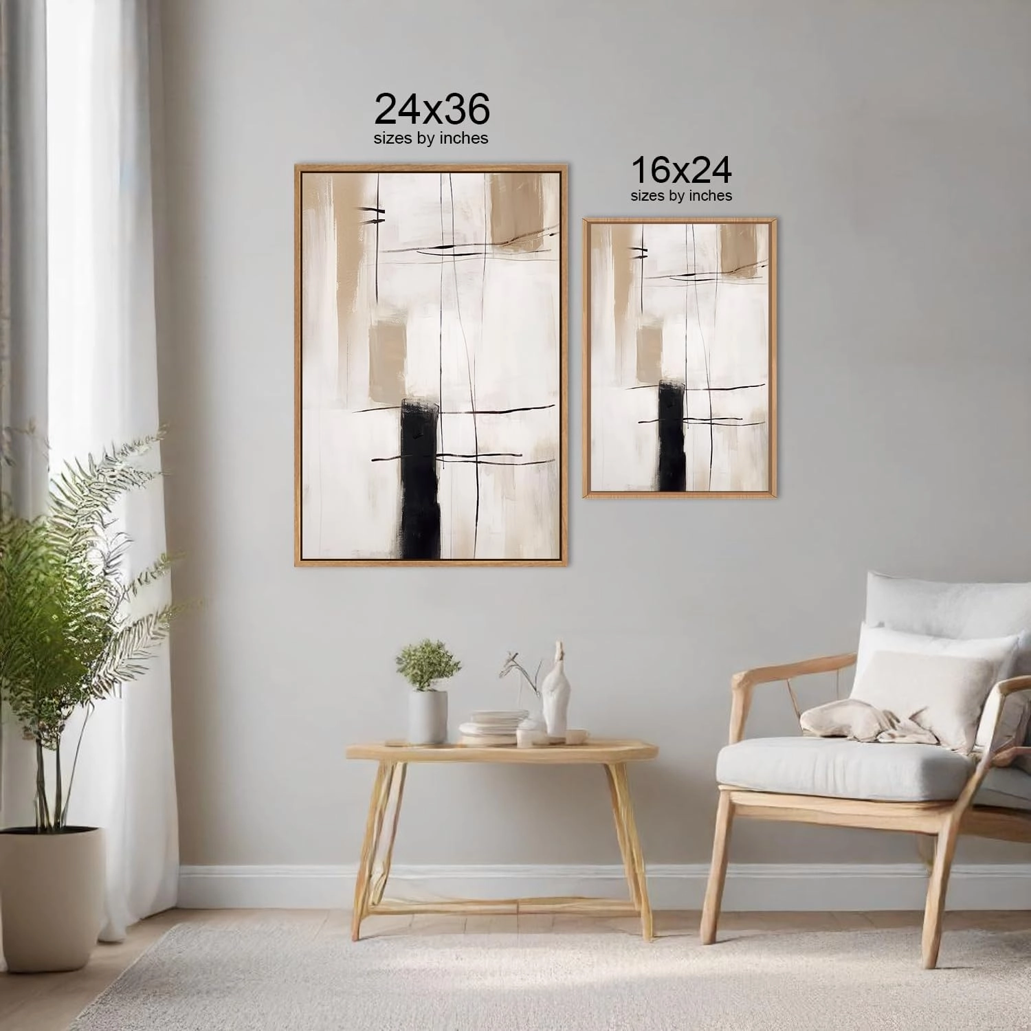 FWIEXA Modern Abstract Canvas Wall Art Set, Framed Neutral Wall Decor, Large Black White Wall Painting, Beige Cream 3 Panel 24x36 Inch Prints Artworks for Living Room, Bedroom, Dining Room, Office