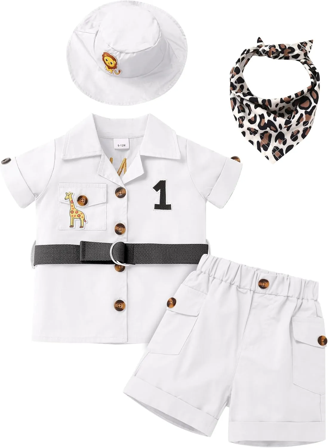 FYMNSI Baby Boy Wild Animal Jungle Safari Shirt Shorts Sets 5PCS Toddler Zoo Keeper First Birthday Outfit Cake Smash Clothes