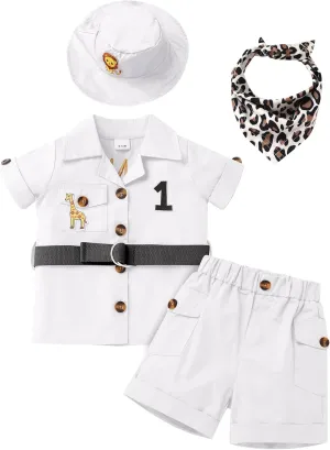 FYMNSI Baby Boy Wild Animal Jungle Safari Shirt Shorts Sets 5PCS Toddler Zoo Keeper First Birthday Outfit Cake Smash Clothes