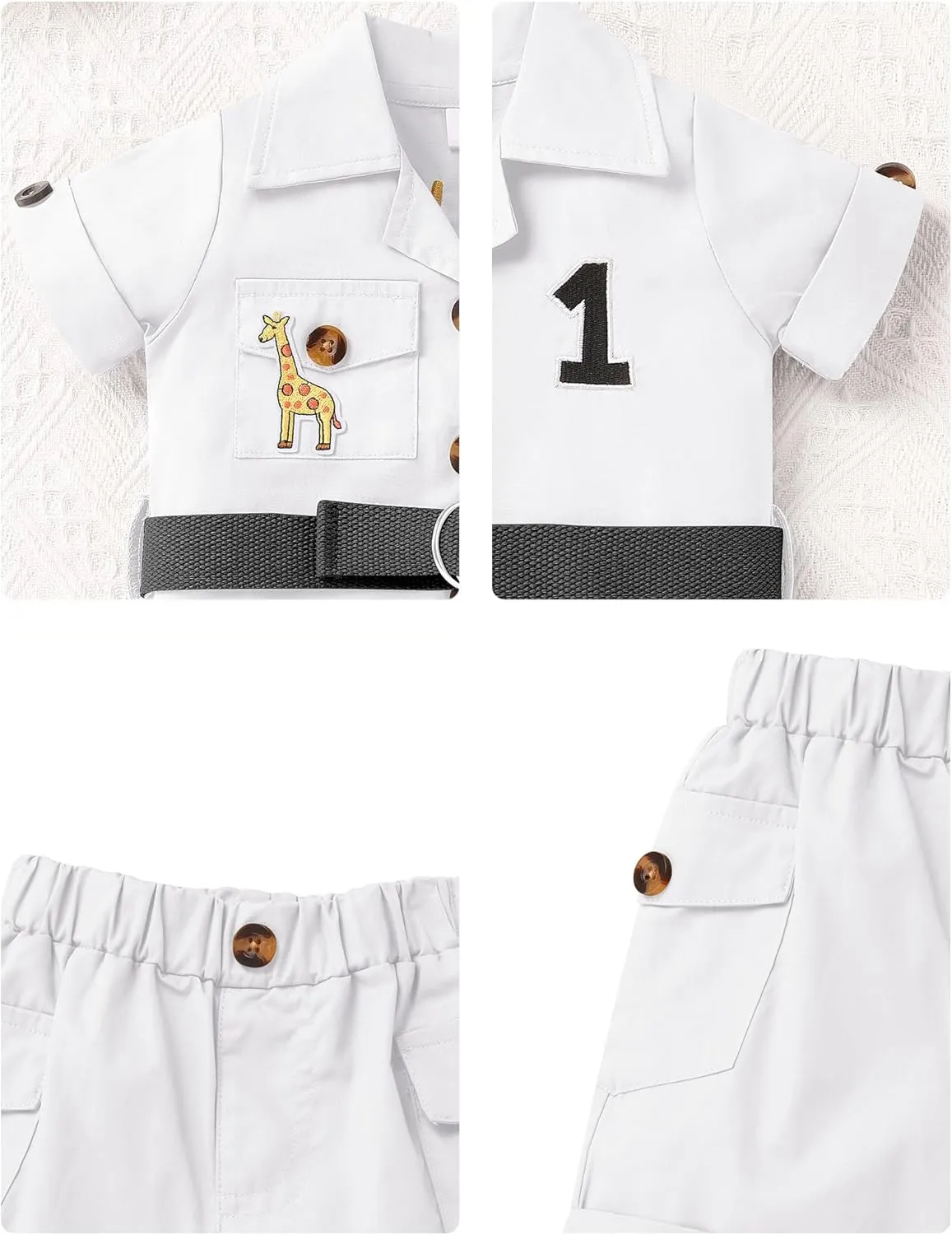 FYMNSI Baby Boy Wild Animal Jungle Safari Shirt Shorts Sets 5PCS Toddler Zoo Keeper First Birthday Outfit Cake Smash Clothes