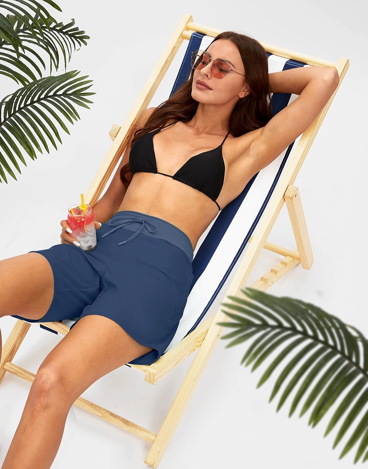 G Gradual Women's 7" Quick Dry High Waisted Swim Board Shorts with Zipper Pockets UPF 50  Beach Shorts for Women with Liner