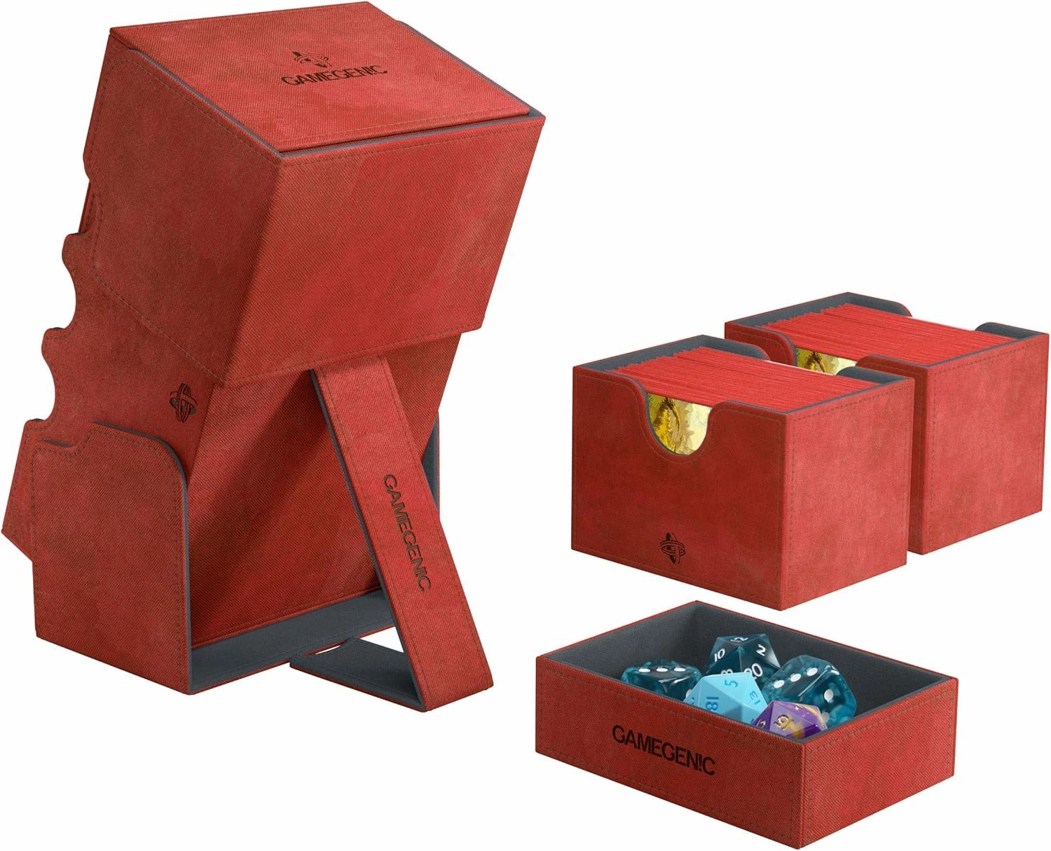 GameGenic Card Deck Box - Deck Convertible Red 200CT – Durable and Sturdy TCG, OCG Card Storage – Compatible with Pokemon Yugioh Commander and MTG Magic: The Gathering Cards