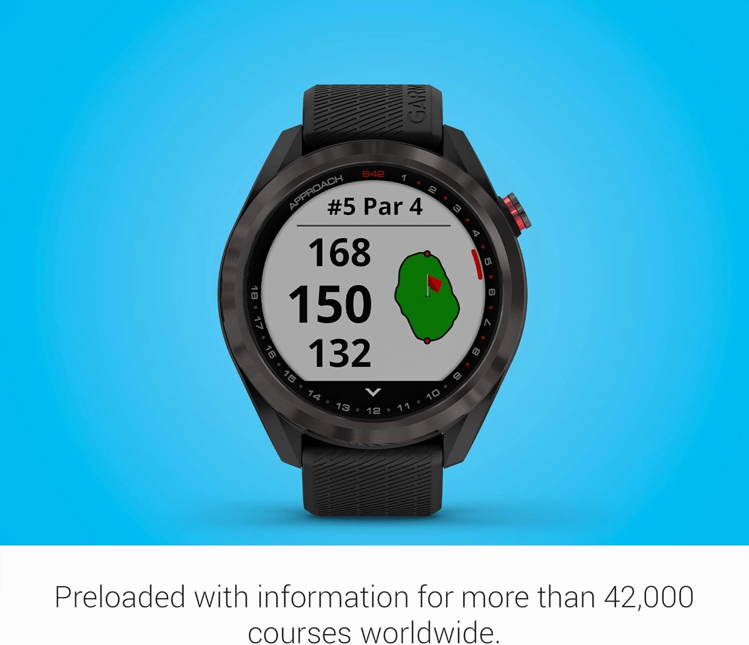Garmin Approach S42, GPS Golf Smartwatch, Lightweight with 1.2" Touchscreen, 42k  Preloaded Courses, Gunmetal Ceramic Bezel and Black Silicone Band, 010-02572-10 (Renewed)