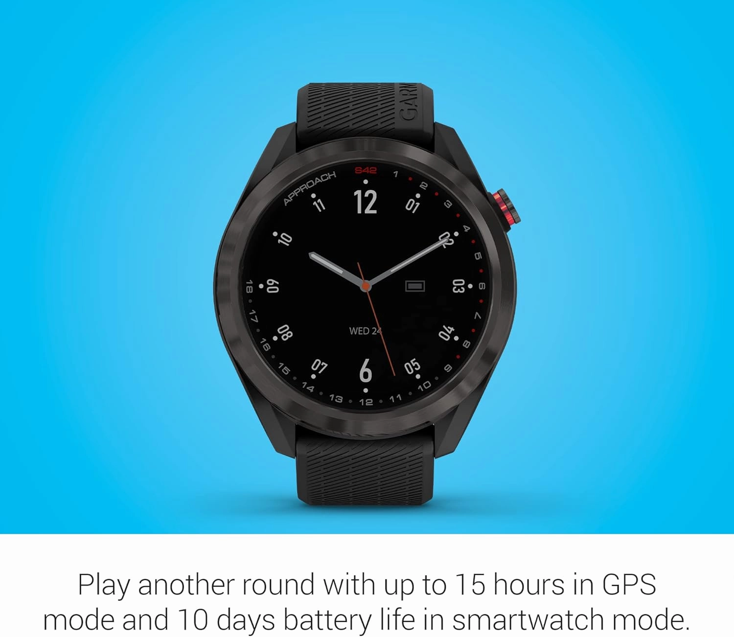 Garmin Approach S42, GPS Golf Smartwatch, Lightweight with 1.2" Touchscreen, 42k  Preloaded Courses, Gunmetal Ceramic Bezel and Black Silicone Band, 010-02572-10 (Renewed)