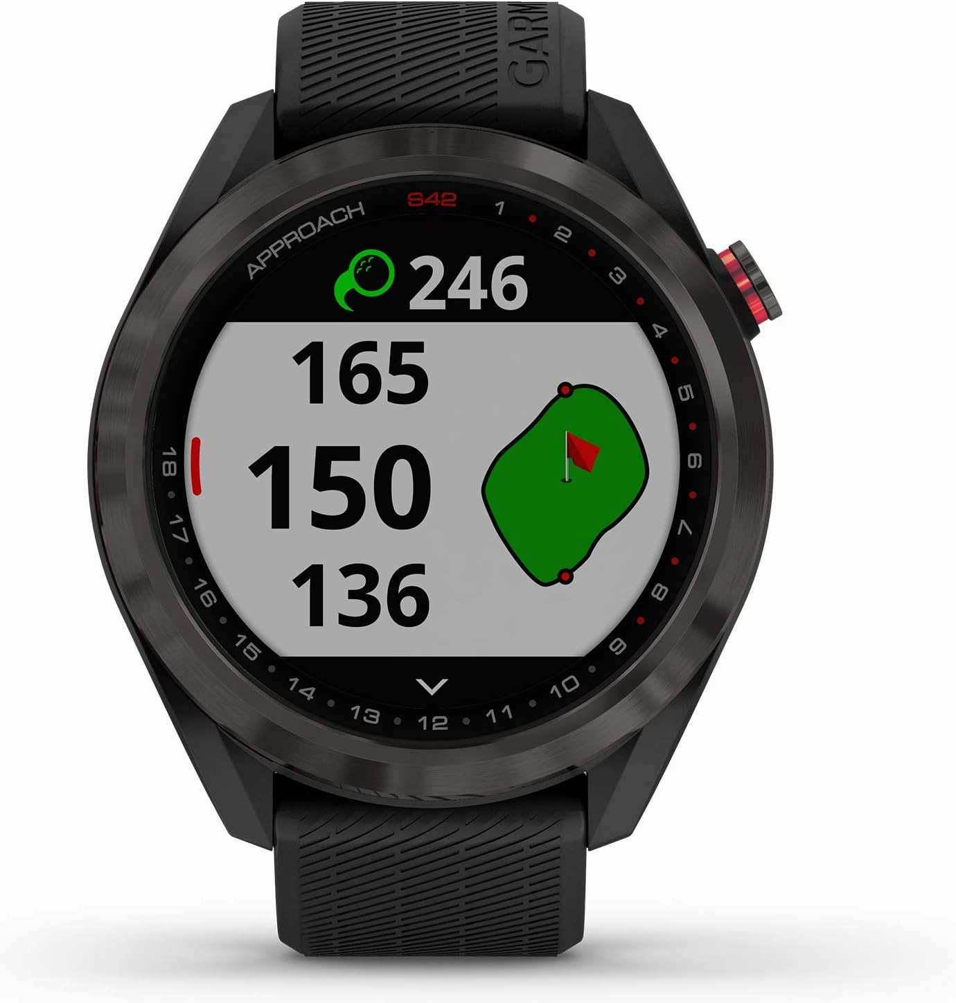 Garmin Approach S42, GPS Golf Smartwatch, Lightweight with 1.2" Touchscreen, 42k  Preloaded Courses, Gunmetal Ceramic Bezel and Black Silicone Band, 010-02572-10 (Renewed)