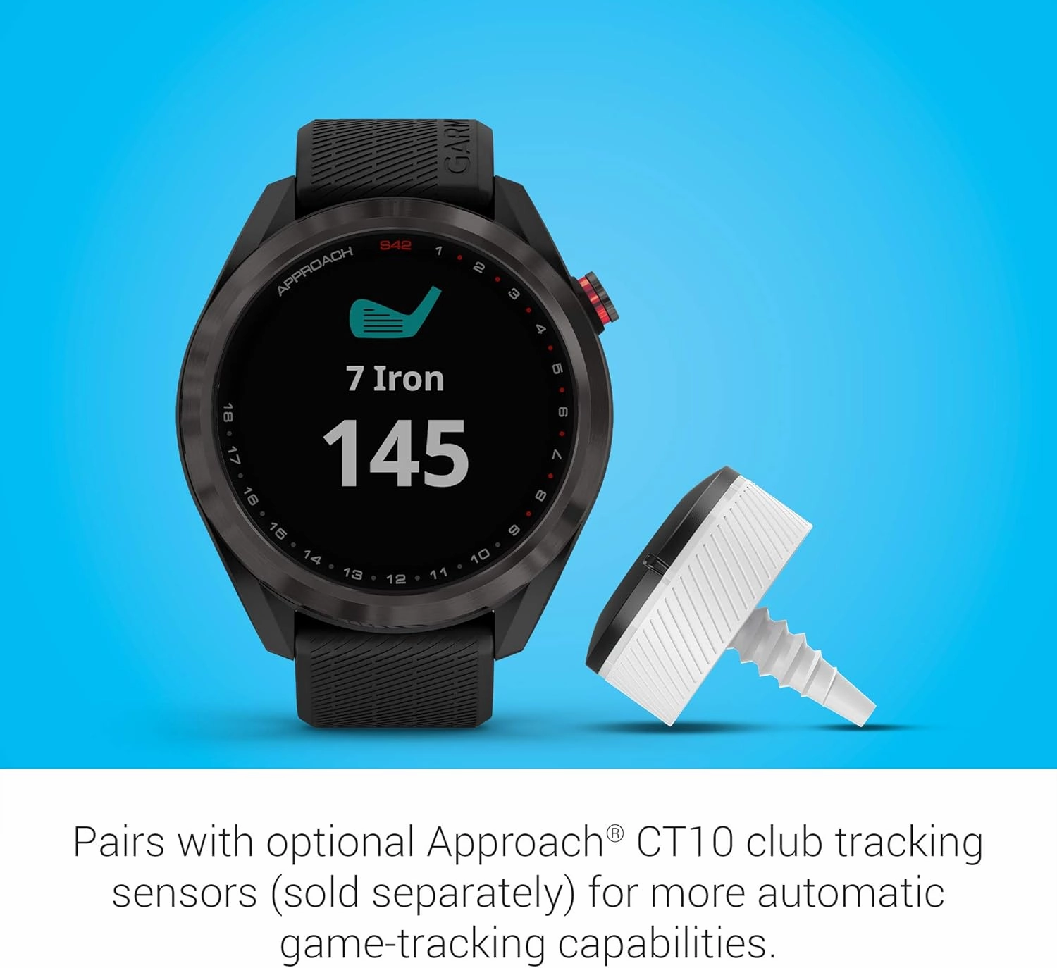 Garmin Approach S42, GPS Golf Smartwatch, Lightweight with 1.2" Touchscreen, 42k  Preloaded Courses, Gunmetal Ceramic Bezel and Black Silicone Band, 010-02572-10 (Renewed)