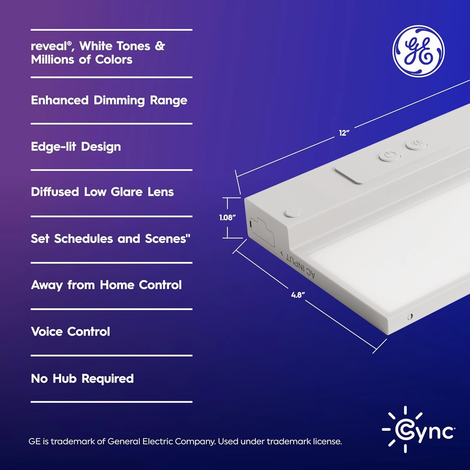 GE Cync Reveal HD  Smart Undercabinet Light Fixture, Color Changing, 12-in Bar