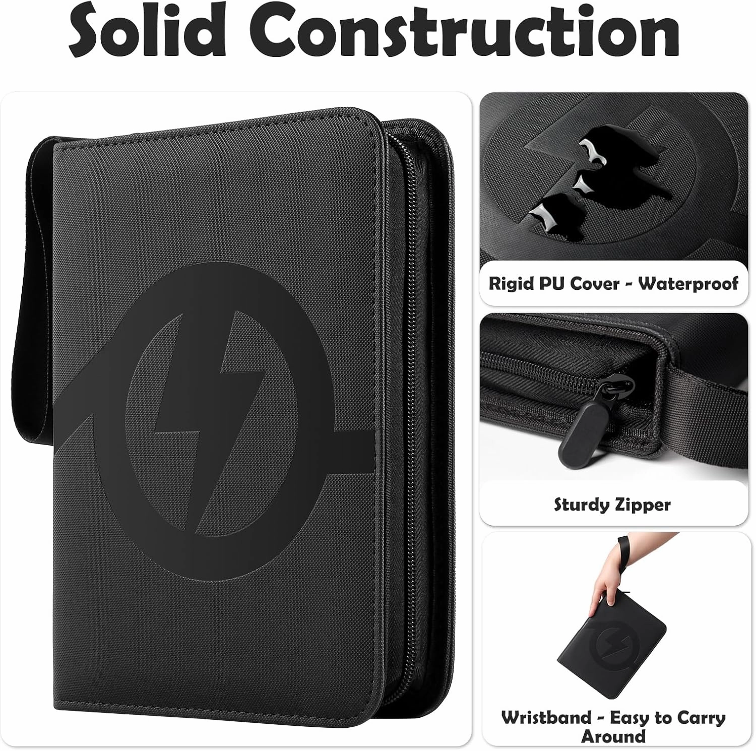 GEAoffice 4 Pocket Trading Card Binder for 400 Cards, Premium PU Cover Sturdy Card Collection Album Folder Binder for MTG, TCG, Game&Sports, Black
