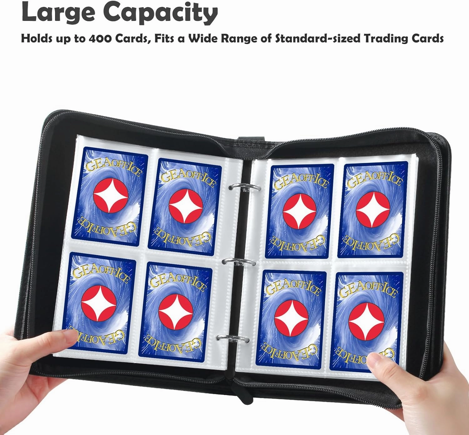 GEAoffice 4 Pocket Trading Card Binder for 400 Cards, Premium PU Cover Sturdy Card Collection Album Folder Binder for MTG, TCG, Game&Sports, Black