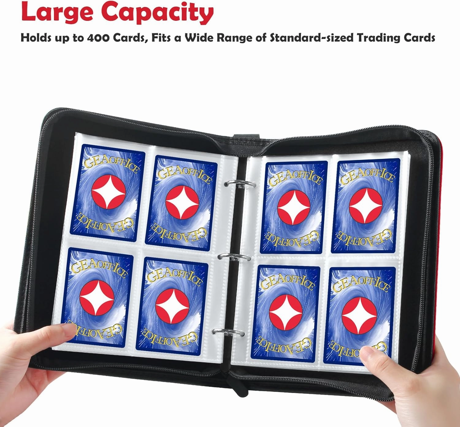 GEAoffice Premium Trading Card Binder 4 Pocket, PU Cover Collection Binder for 400 Cards, Sturdy Sports Holder for Standard Size, Album for MTG, TCG, Game & Sports Cards, Red