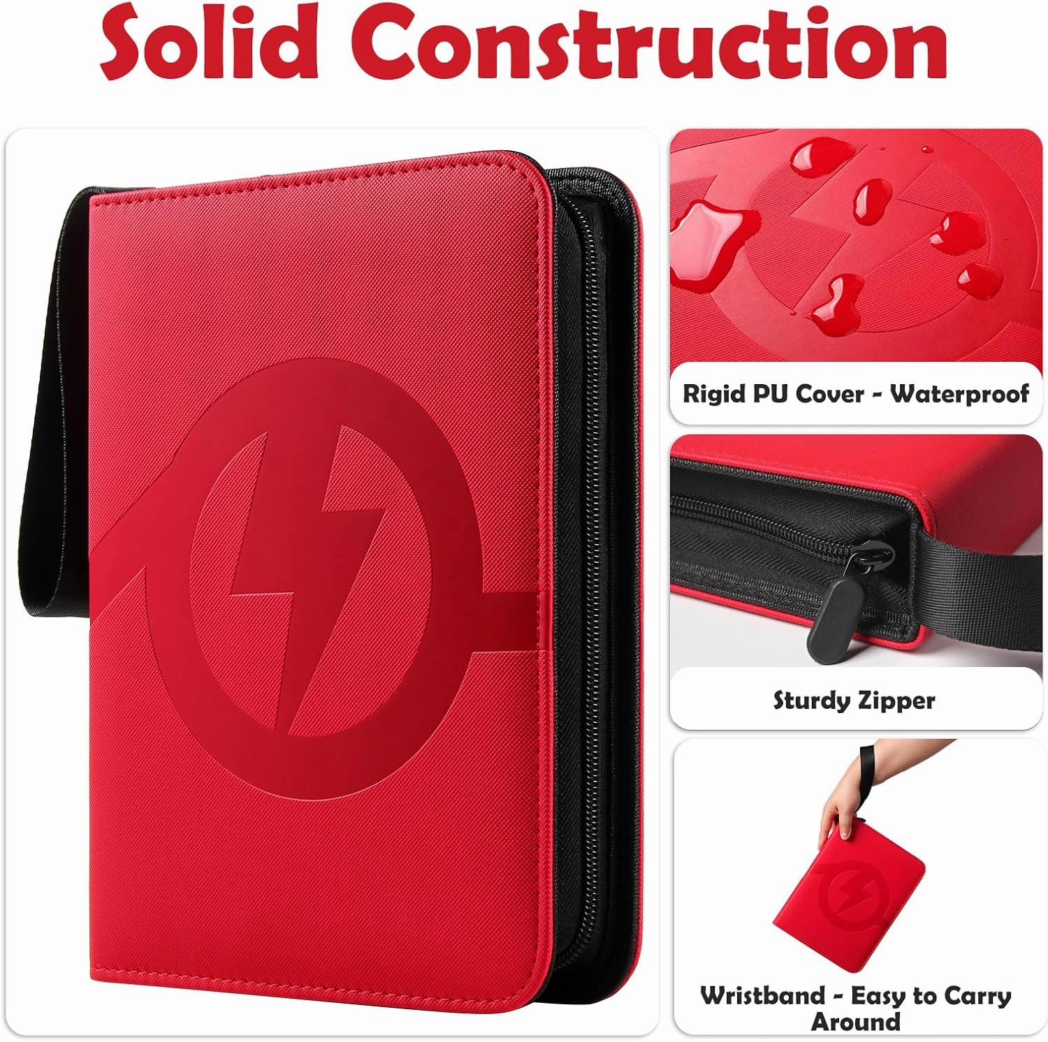 GEAoffice Premium Trading Card Binder 4 Pocket, PU Cover Collection Binder for 400 Cards, Sturdy Sports Holder for Standard Size, Album for MTG, TCG, Game & Sports Cards, Red